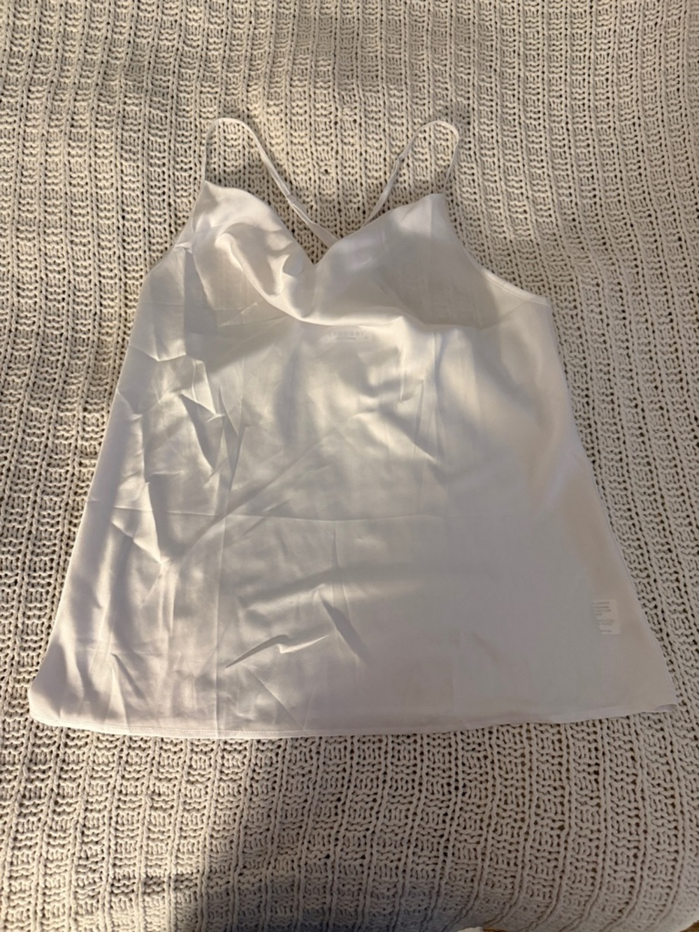 White Cowl Satin Spaghetti Strap Cami Top - Women
